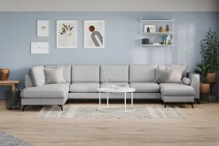 Ocean Lyx 6-seters Venstrevendt U-formet Sofa med Divan og Sjeselong + Fotskammel i Stoff