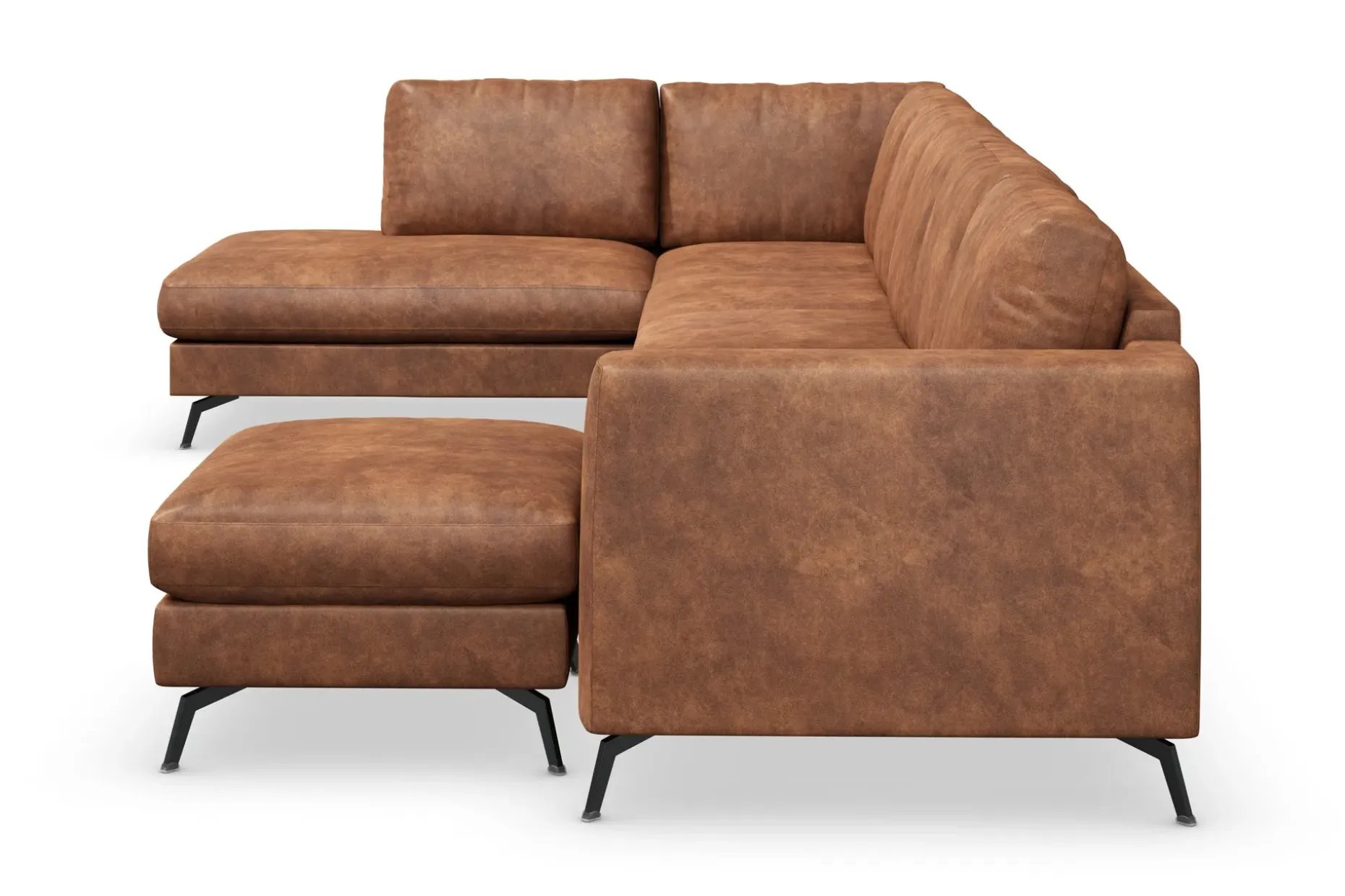 Ocean Lyx 6-seters Venstrevendt U-formet Sofa med Divan og Sjeselong + Fotskammel i Kunstlær