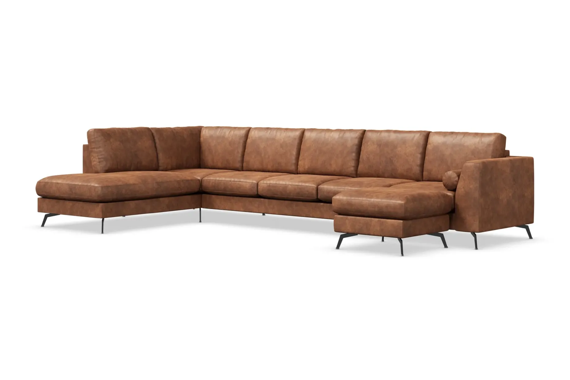 Ocean Lyx 6-seters Venstrevendt U-formet Sofa med Divan og Sjeselong + Fotskammel i Kunstlær