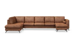 Ocean Lyx 6-seters Venstrevendt U-formet Sofa med Divan og Sjeselong + Fotskammel i Kunstlær