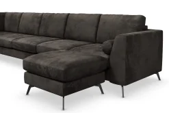 Ocean Lyx 6-seters Venstrevendt U-formet Sofa med Divan og Sjeselong + Fotskammel i Fløyel