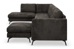 Ocean Lyx 6-seters Venstrevendt U-formet Sofa med Divan og Sjeselong + Fotskammel i Fløyel