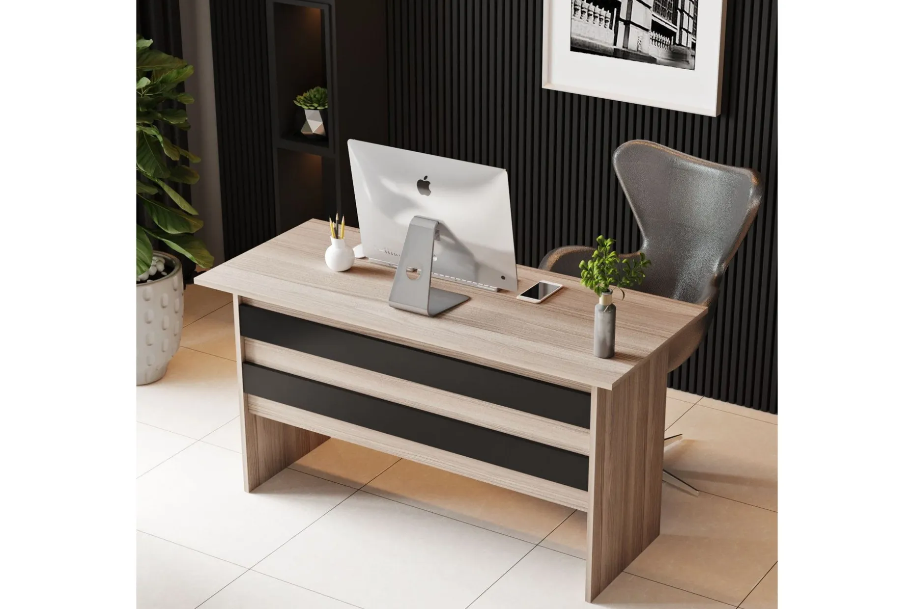 Okani Skrivebord 140 cm med oppbevaring og fotskammel