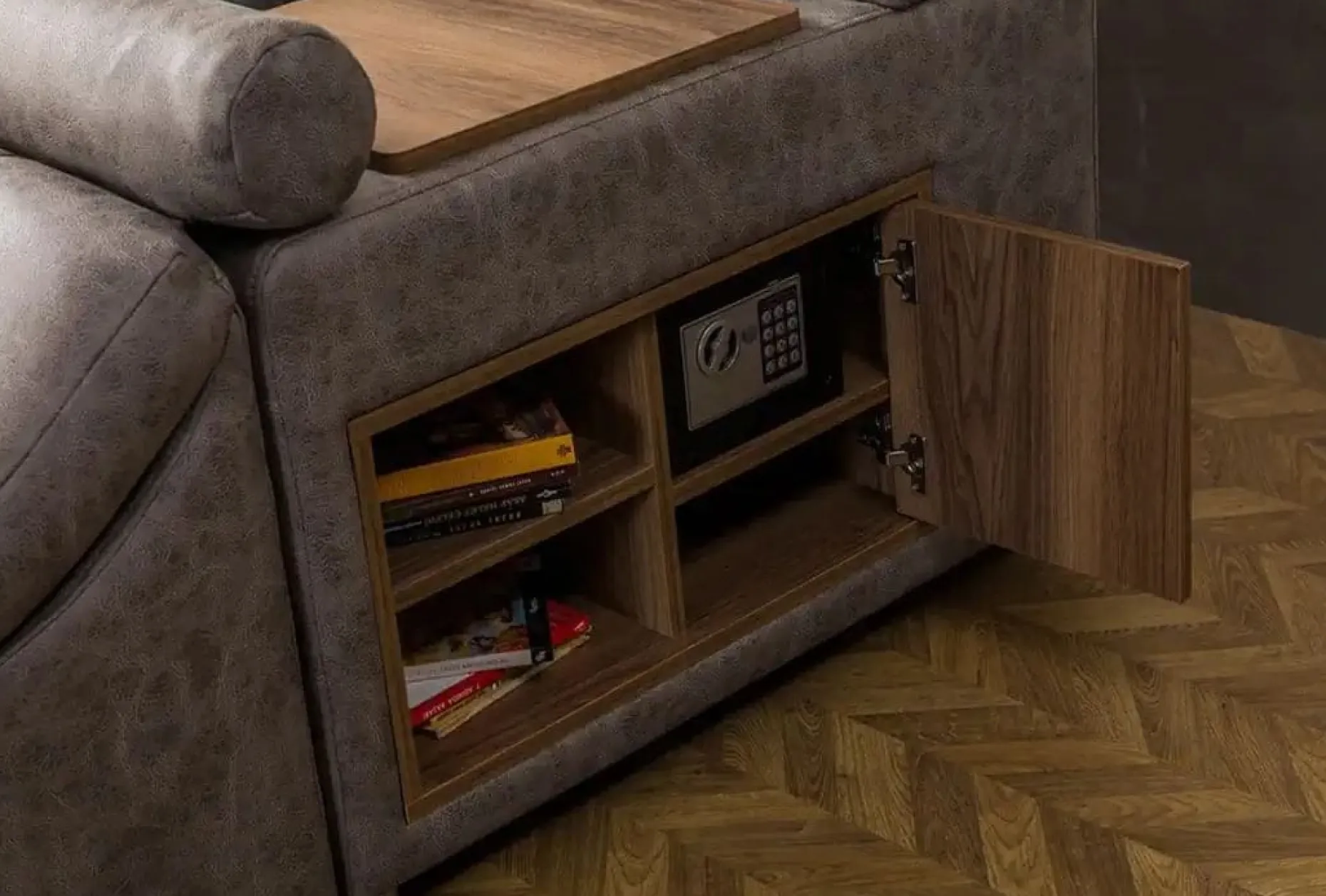 Olyvan sengepakke med benk og oppbevaring 250x290 cm kunstlær