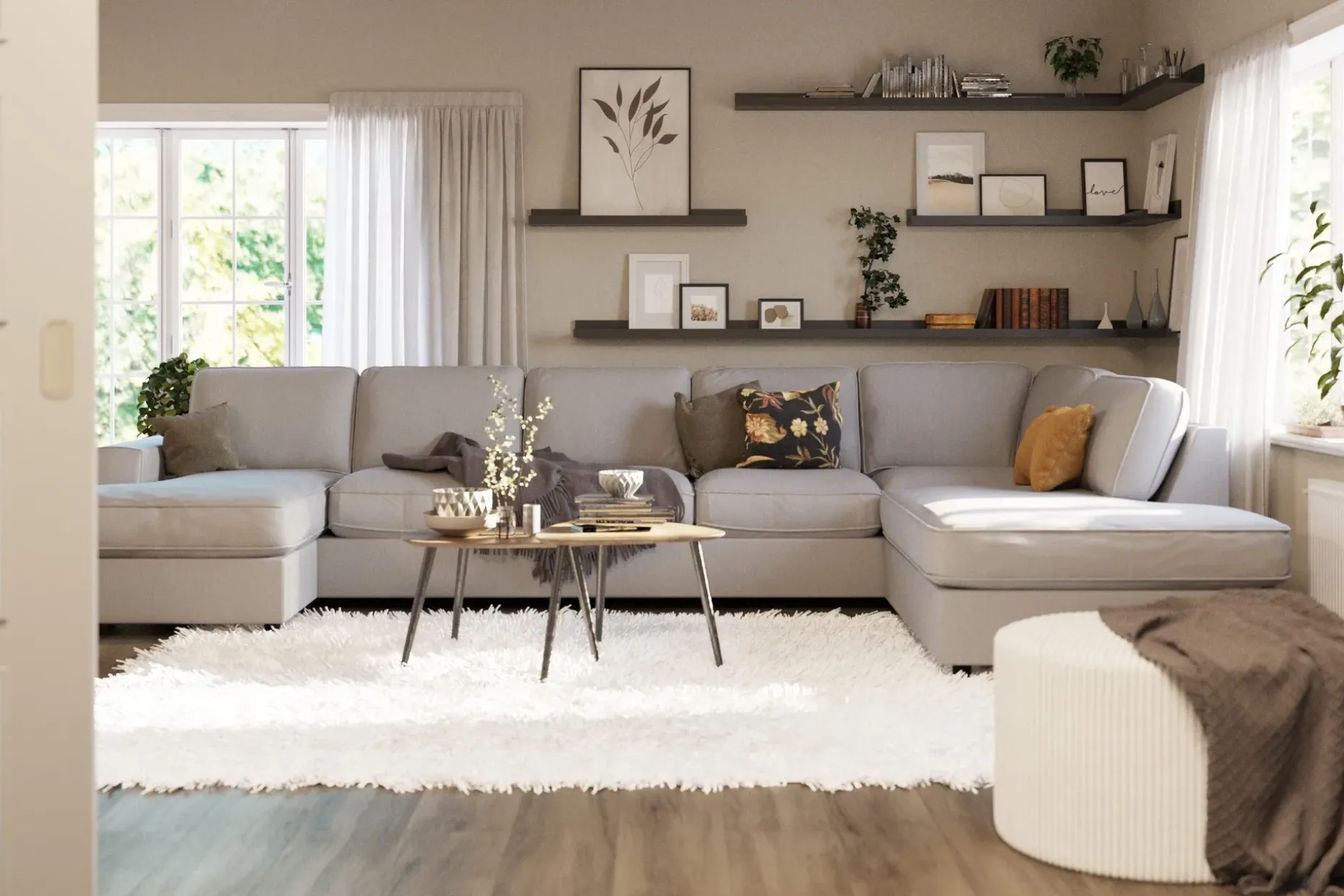 Optus Lyx 6-seters Høyrevendt U-formet Large Sofa med Divan og Sjeselong i Stoff