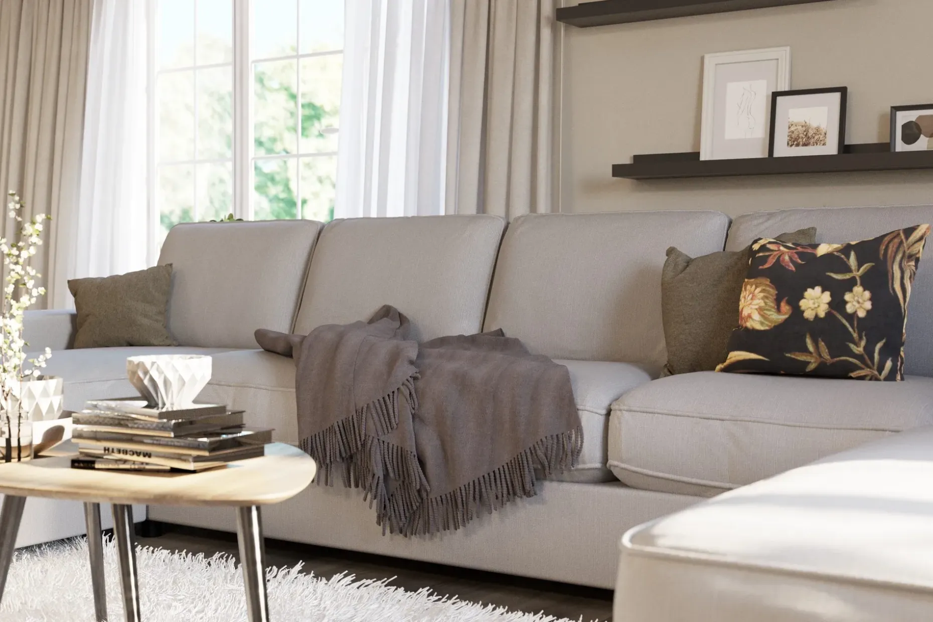 Optus Lyx 6-seters Høyrevendt U-formet Large Sofa med Divan og Sjeselong i Stoff