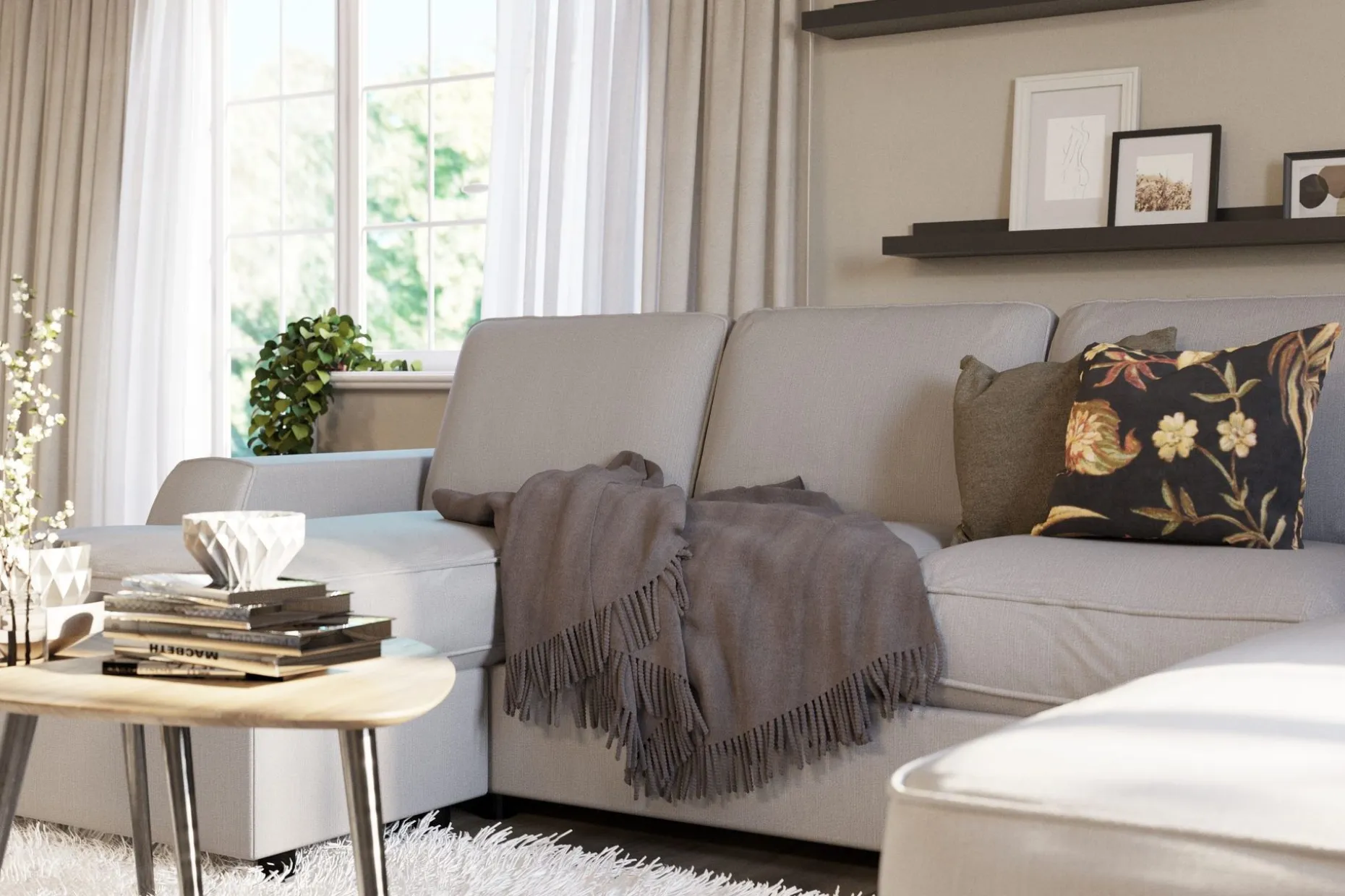 Optus Lyx 4-seters Høyrevendt U-formet Sofa med Divan og Sjeselong i Stoff