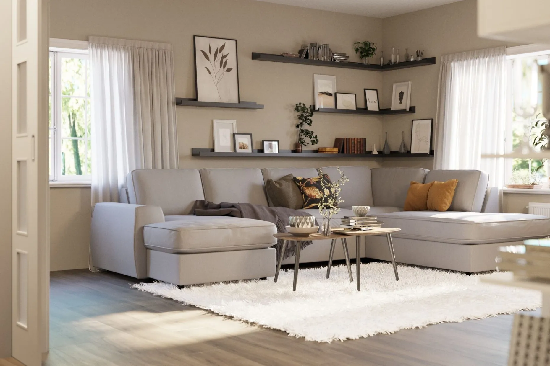 Optus Lyx 4-seters Høyrevendt U-formet Sofa med Divan og Sjeselong i Stoff