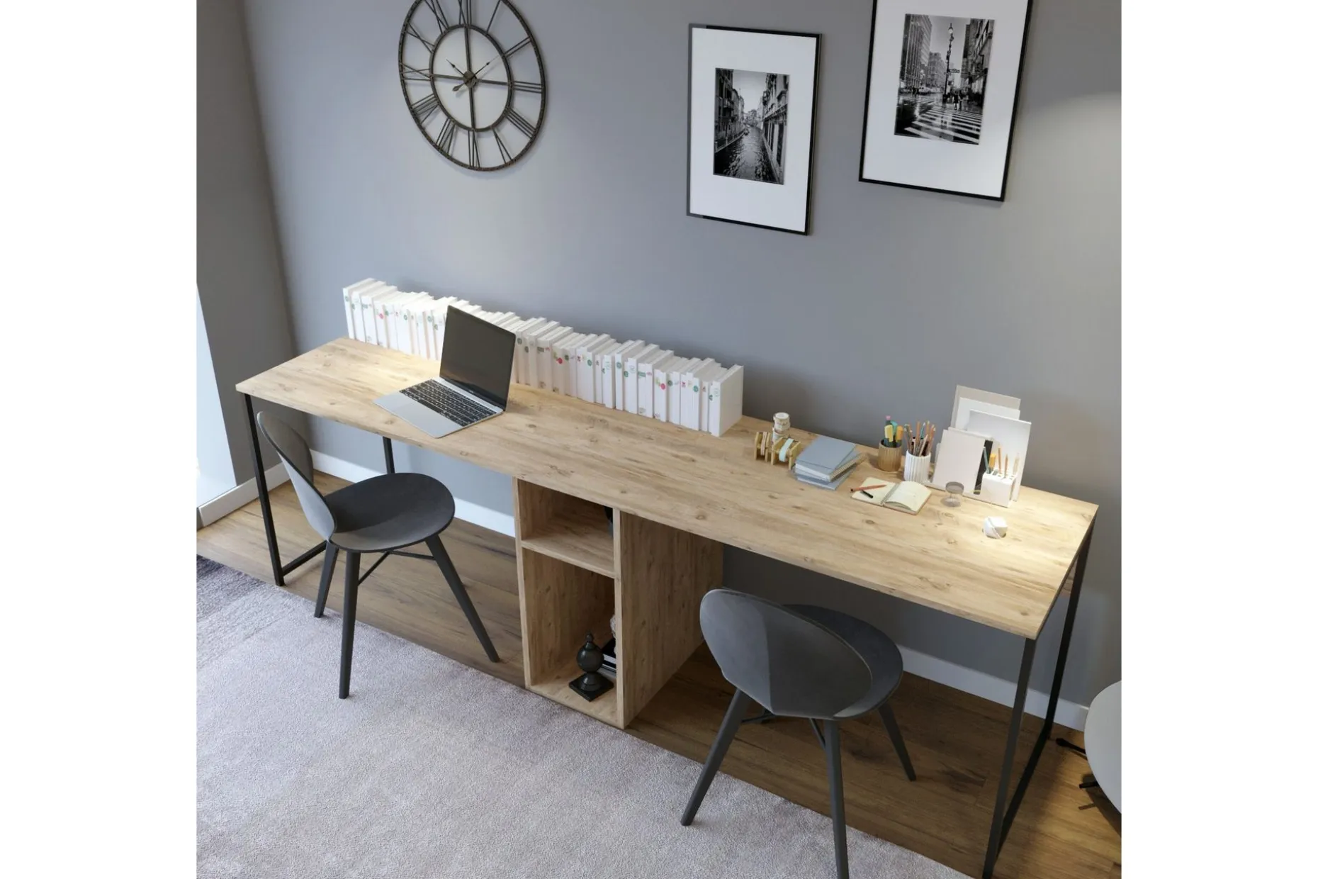 Pellafol Skrivebord 140 cm med Oppbevaringshyller