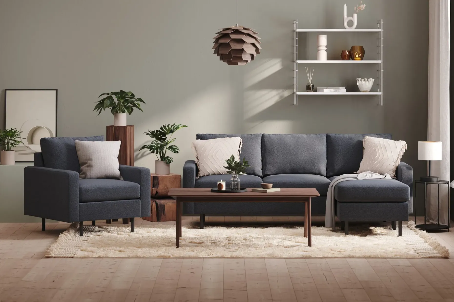 Peppe 3-seters Vendbar L-formet Divansofa i Stoff
