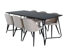 Petra Spisegruppe 190 cm Rektangulær med 6 Velvet Stoler