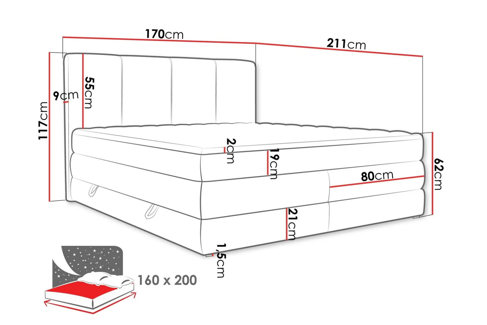 Pinta Oppbevaringsseng 160x200 cm