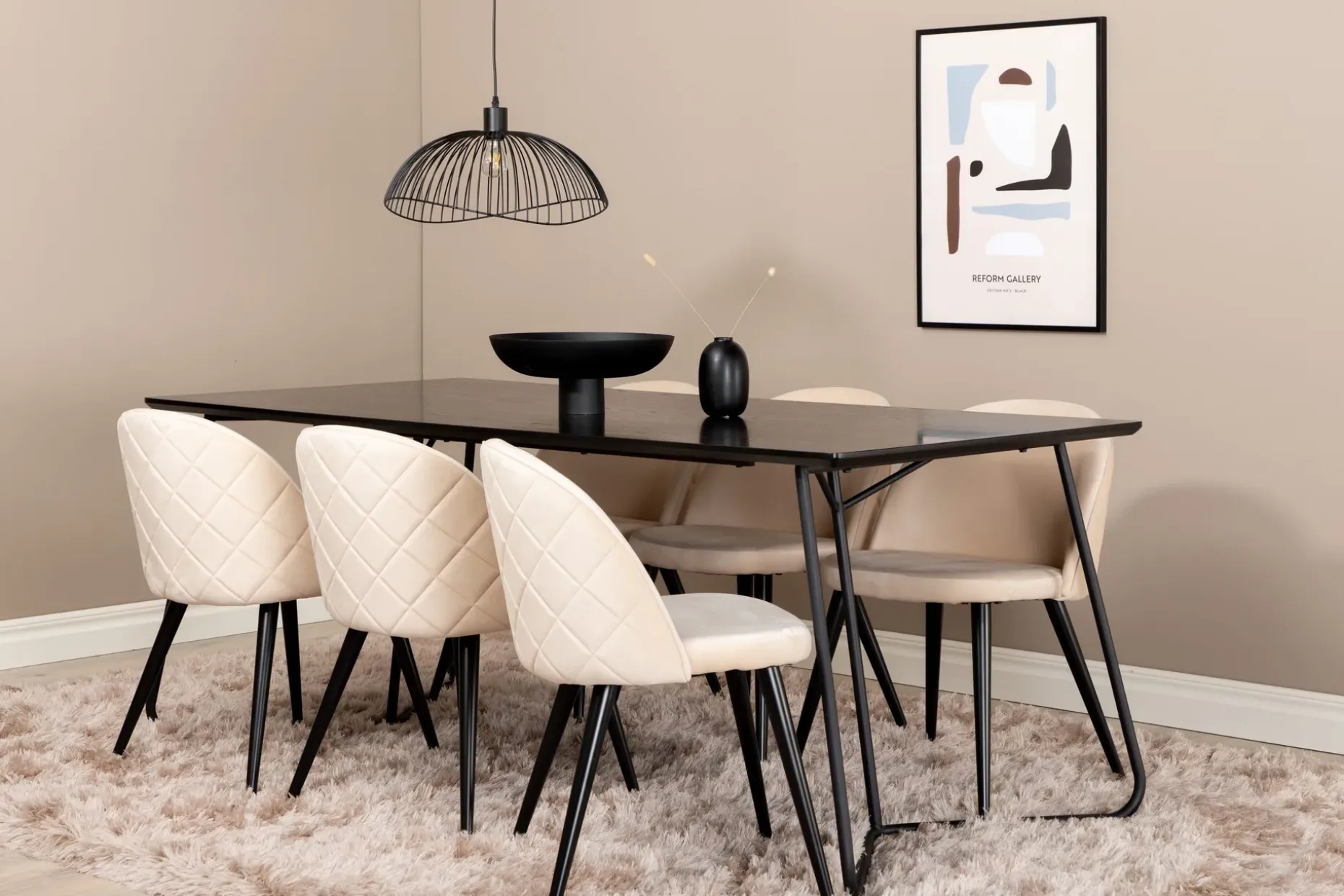 Pipi Spisegruppe 190 cm inkl. 6 Velvets Stoler