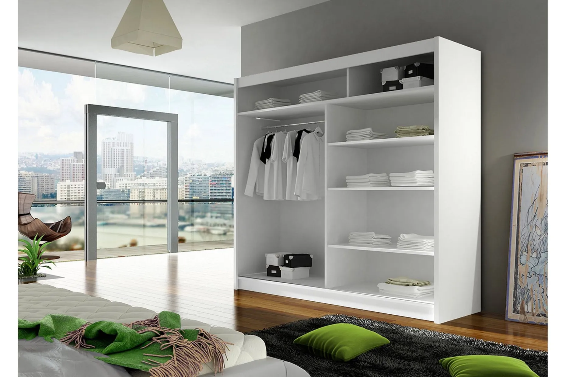 Prag Garderobe 180 cm Skyvedører Delt Speil