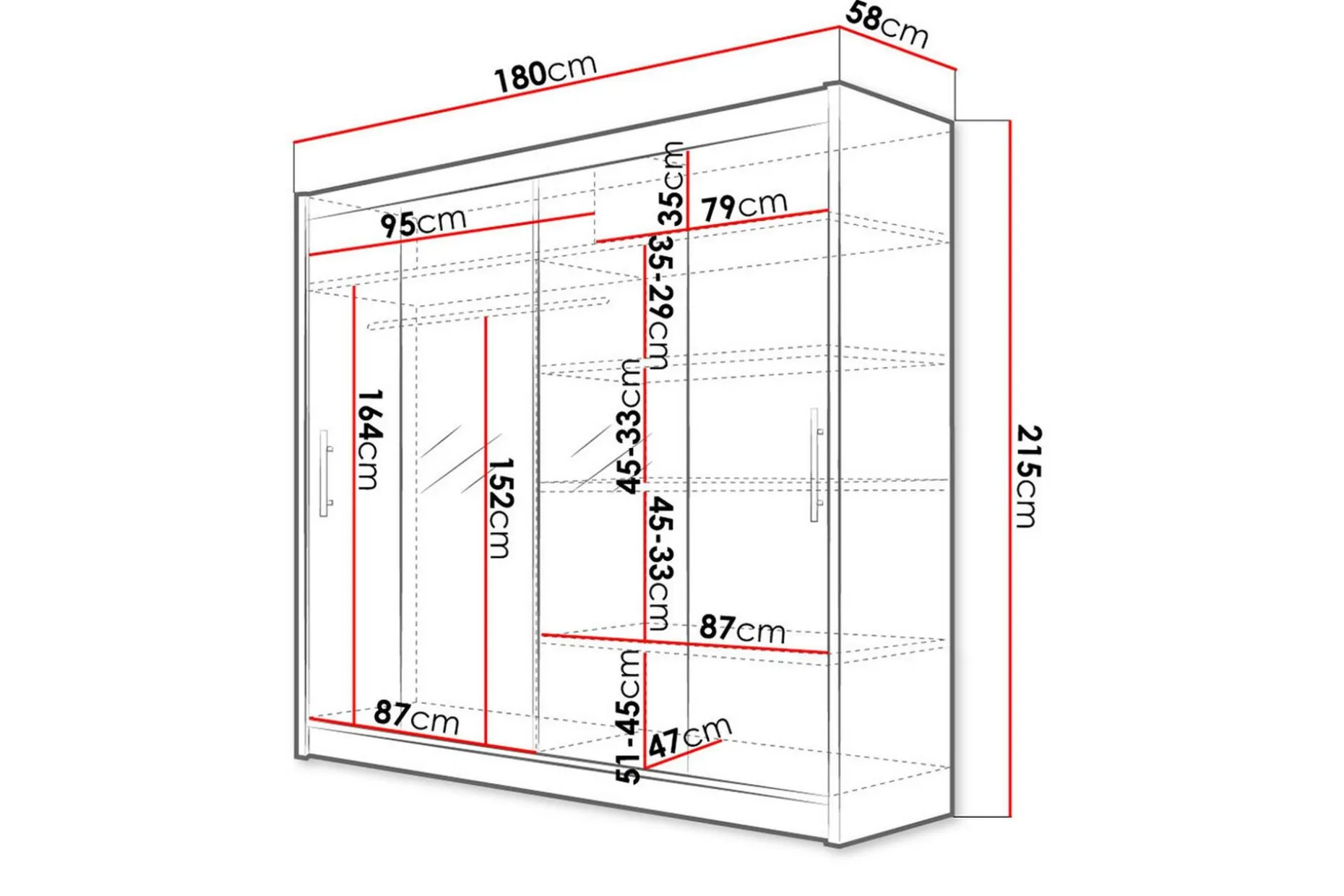 Prag Garderobe 180x57x215 cm