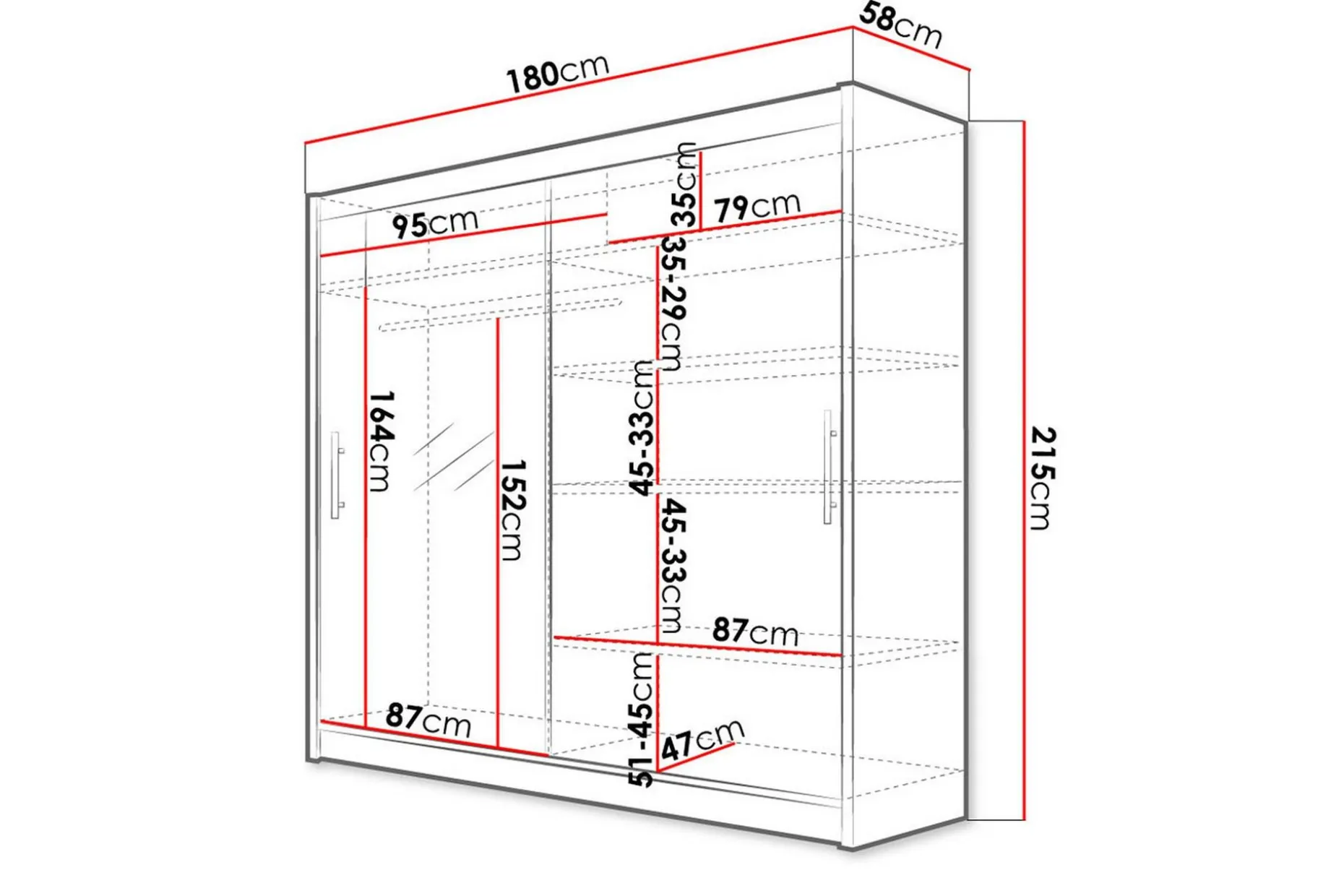 Prag Stor Garderobe med Skyvedører + Speil