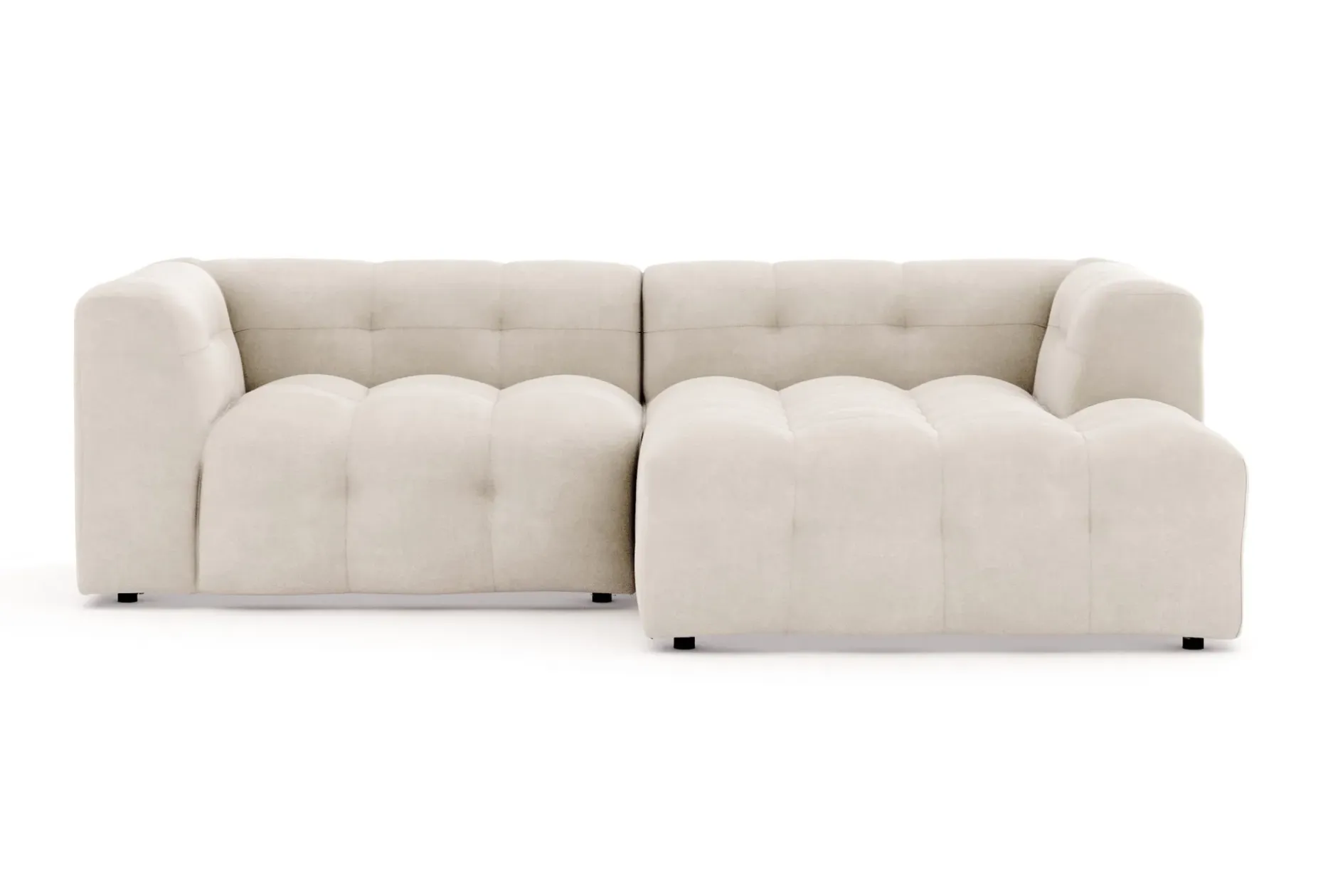 Puffy 3-seters boblete sofa med divan høyre