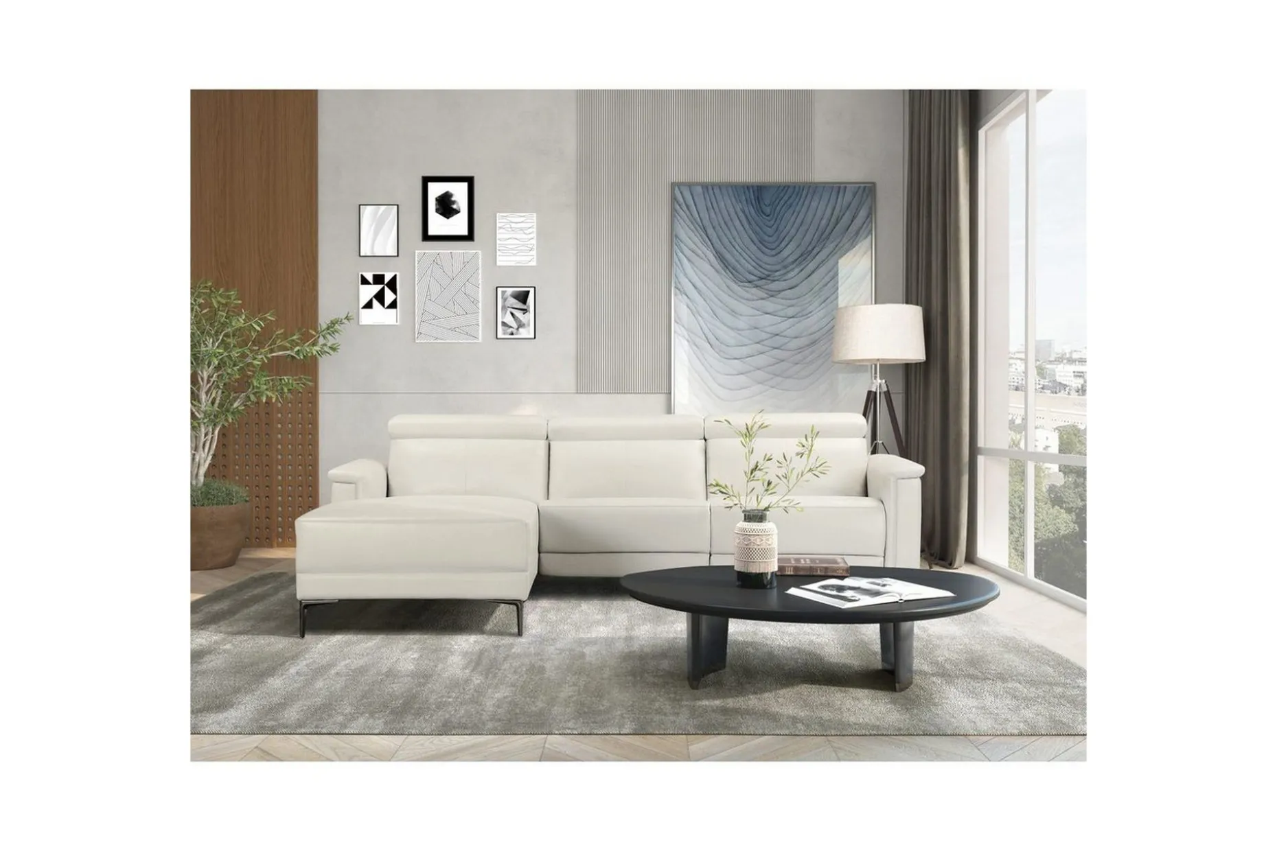 Reclinersofa med hjørne Loft24 Hjørnesofa 3-seters Lund Cream White Vänster