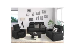 Recliner Southbrook Svart, Ekte skinn/PU/Tre/Metall, Manuell hvilestol