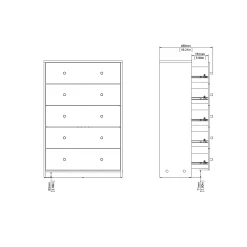 Renor Kommode med 5 skuffer Hvit 72x30x108 cm