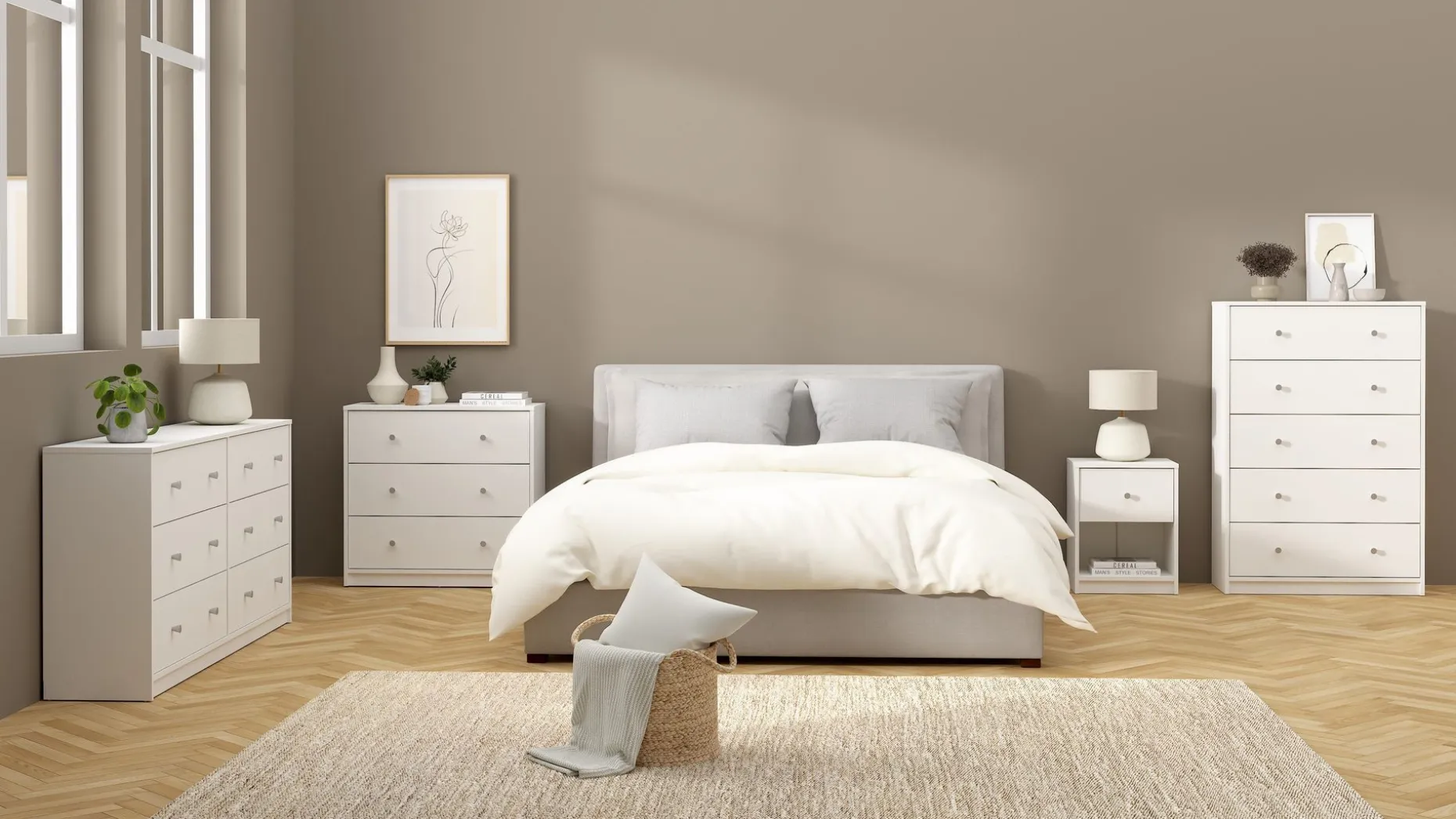 Renor Kommode med 5 skuffer Hvit 72x30x108 cm