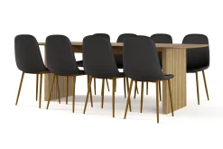 Richeto spisebord 240 cm eik + 8 stk. Nibe stol svart med eikeben