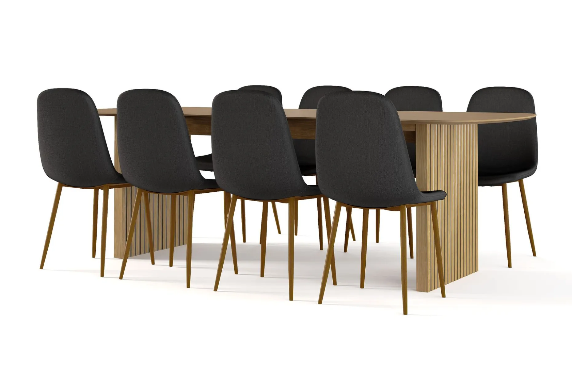 Richeto spisebord 240 cm eik + 8 stk. Nibe stol svart med eikeben