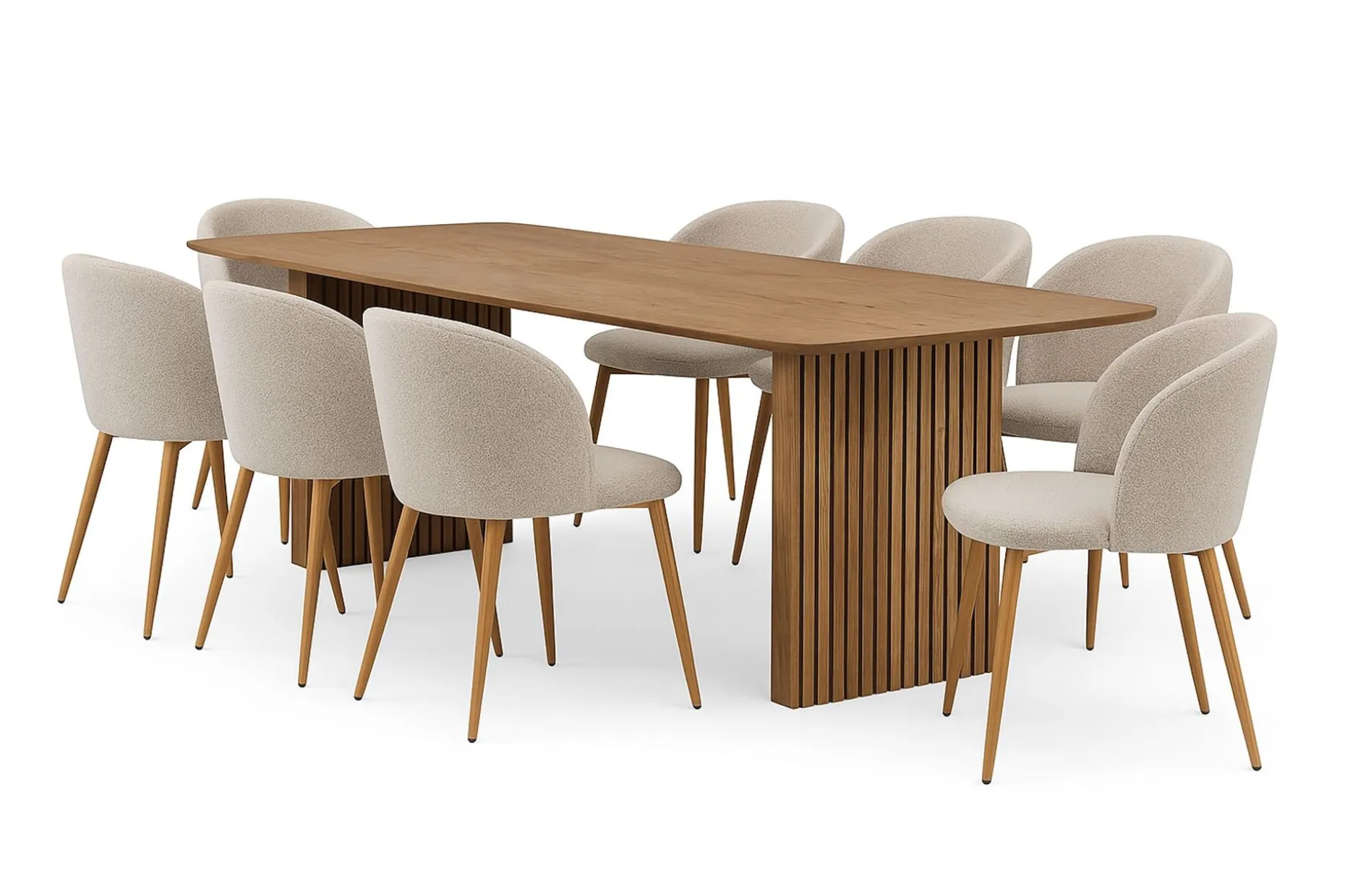 Richeto spisebord 240 cm med 8 Greya spisestoler med armlener
