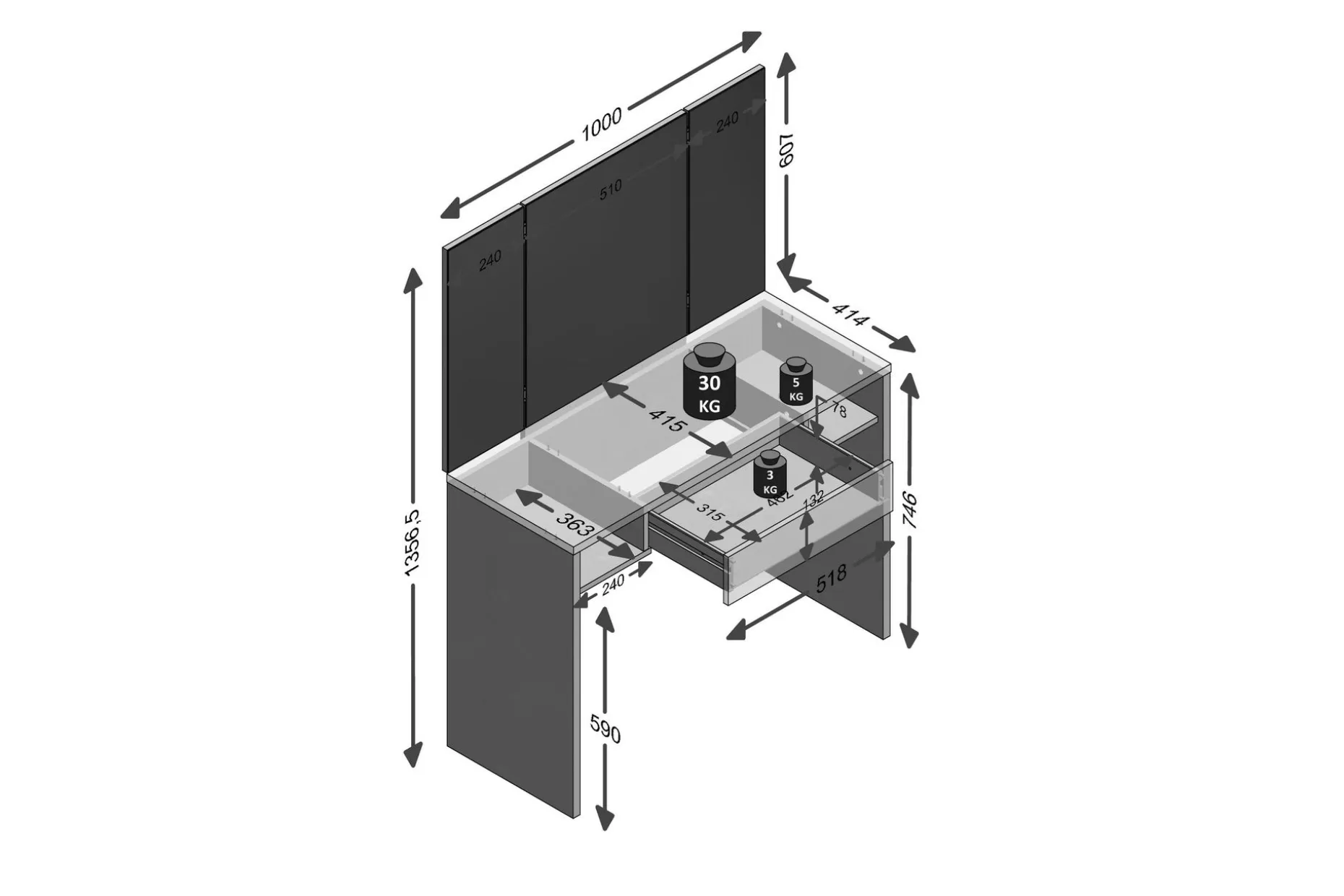 Ridell Sminkebord100 cm