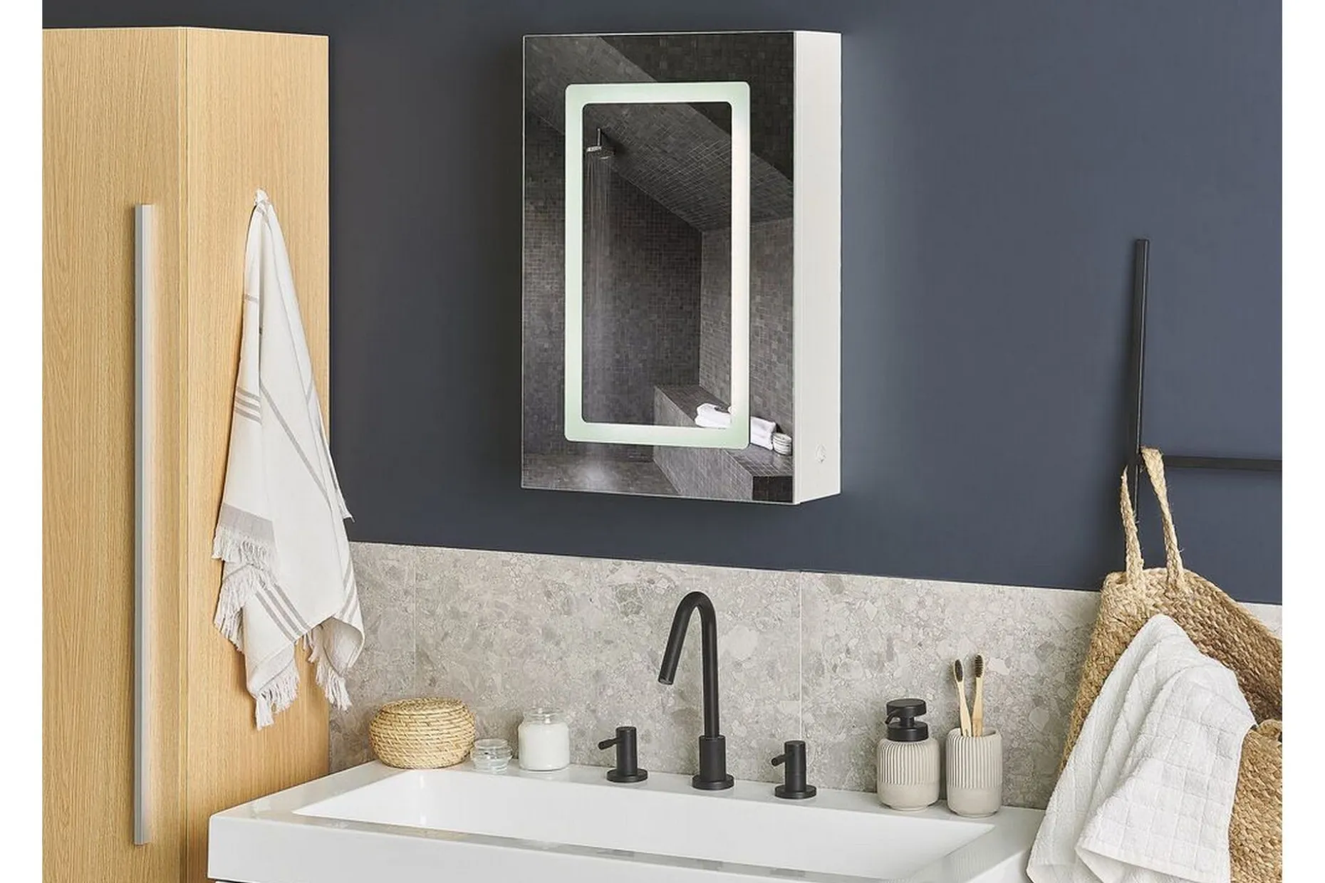 Roconda Skap til Badet 40 cm Speil med LED-belysning