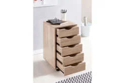 Rullecontainer Wohnling 5 skuffer foliert sponplate med hjul, moderne stil Sonoma