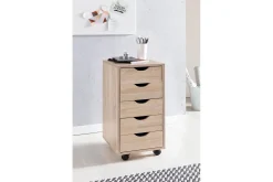 Rullecontainer Wohnling 5 skuffer foliert sponplate med hjul, moderne stil Sonoma