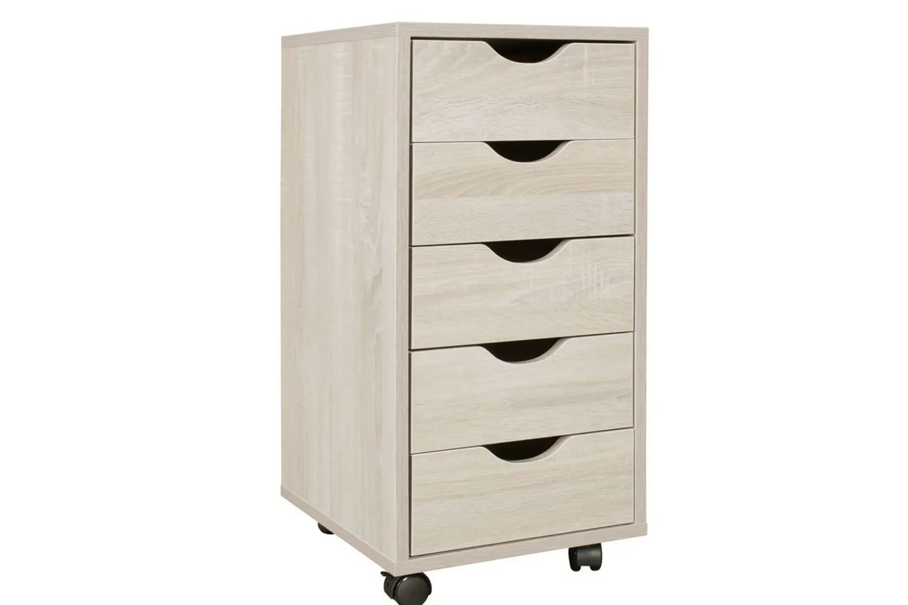 Rullecontainer Wohnling 5 skuffer foliert sponplate med hjul, moderne stil Sonoma