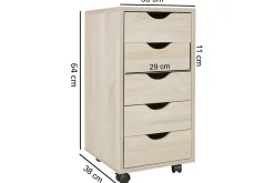 Rullecontainer Wohnling 5 skuffer foliert sponplate med hjul, moderne stil Sonoma