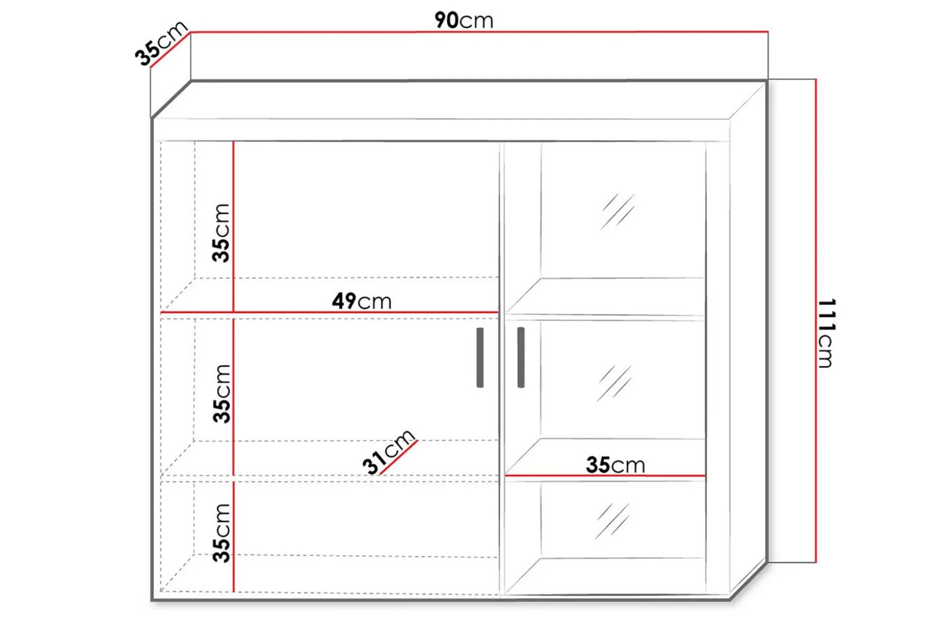 Samba Vitrinskåp 90x35x111 cm White High gloss