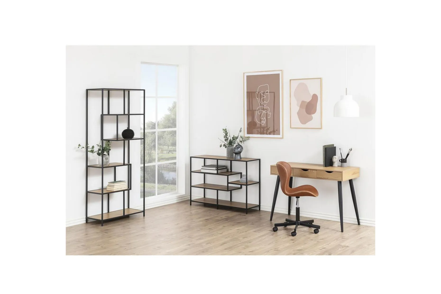 Seaford Hylle 77x35x185 cm Eik/Svart