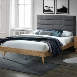 Seng HOME4YOU Roman 160x200 cm grå stoff/eik