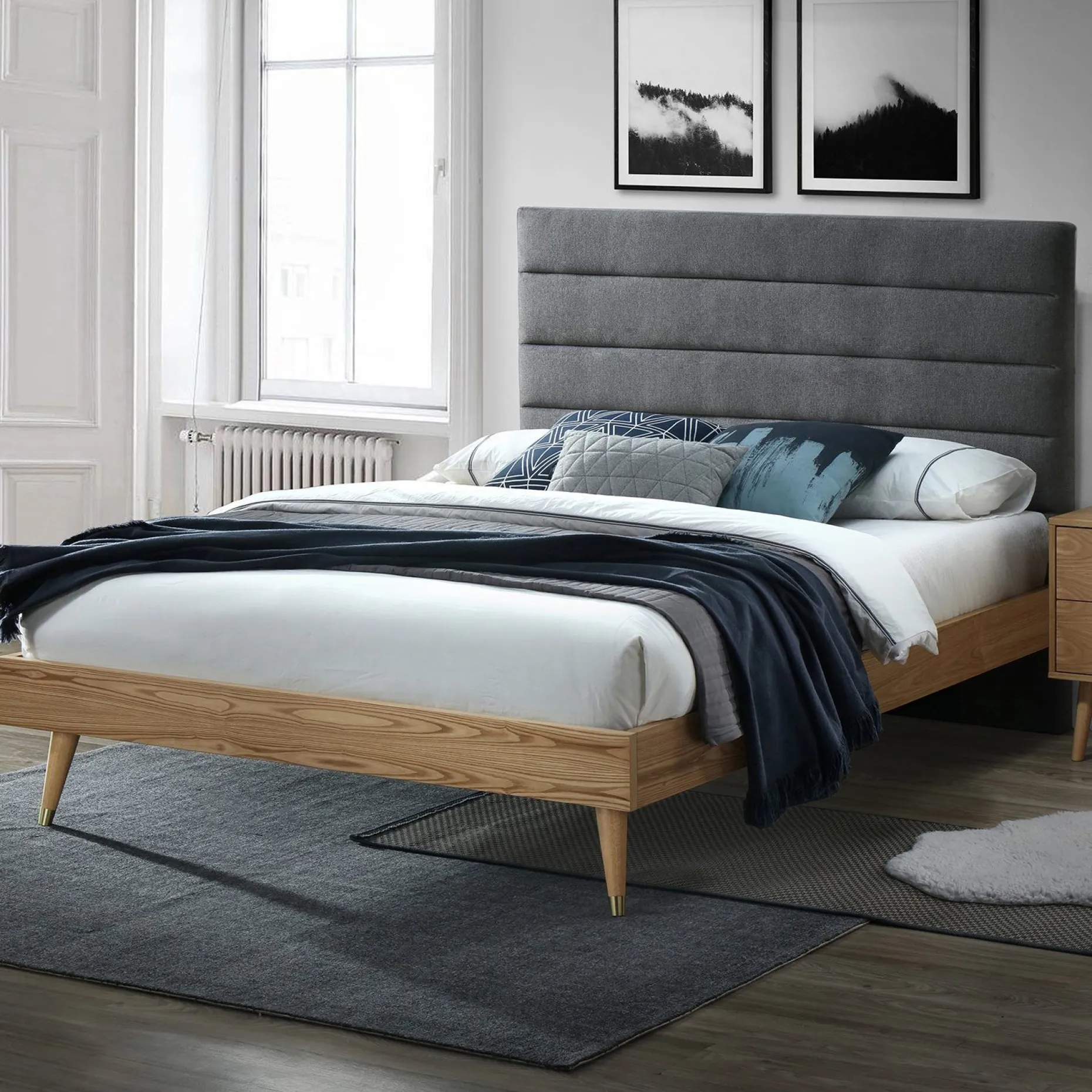 Seng HOME4YOU Roman 160x200 cm grå stoff/eik