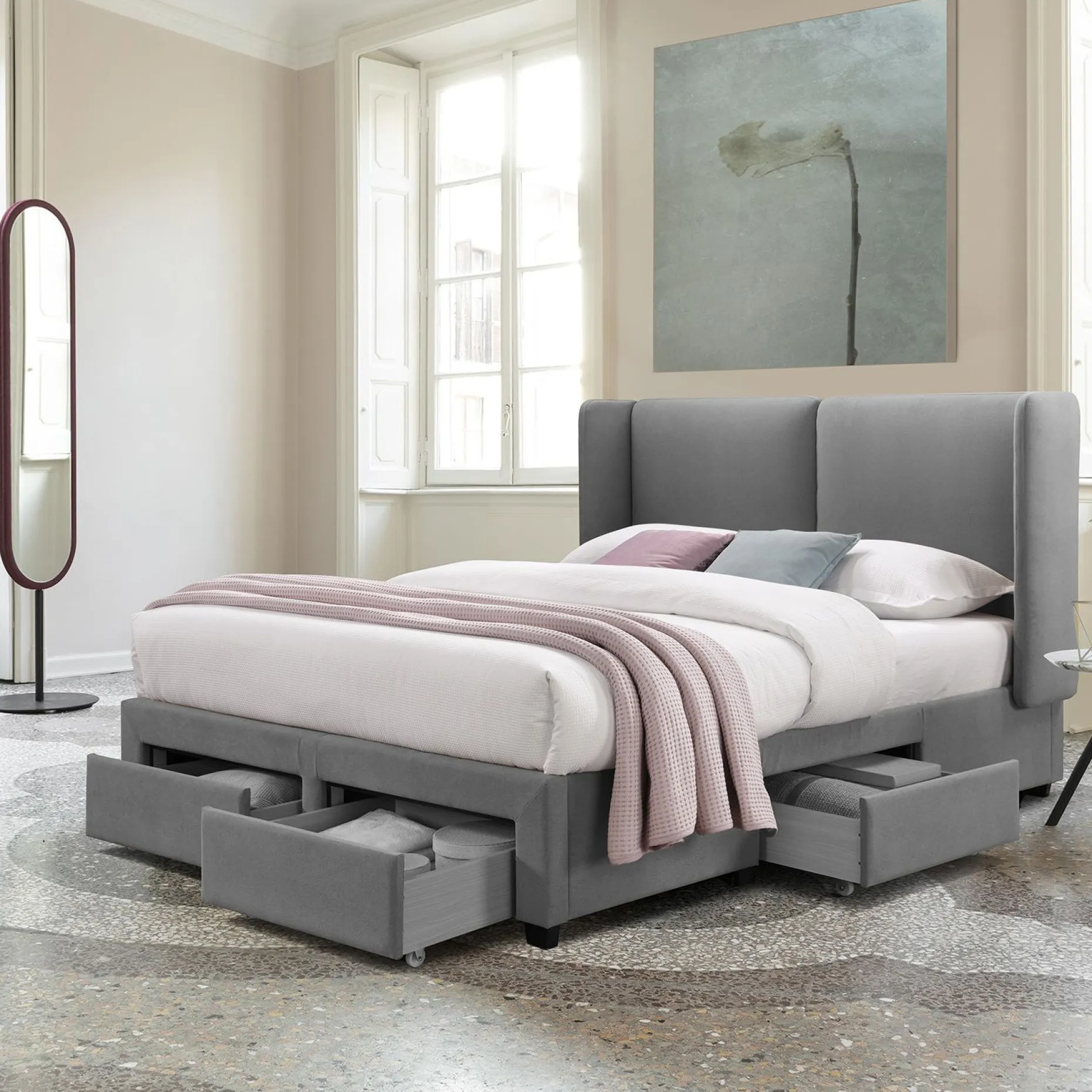 Seng HOME4YOU Sugi med madrass Harmony Duo 160x200 cm Grå