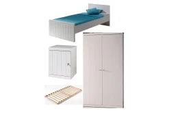 Seng med lamellbunn, nattbord, garderobe Robin