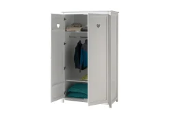 Seng med lamellbunn nattbord garderobe skrivebord bokhylle Amori Hvit 2-dørs