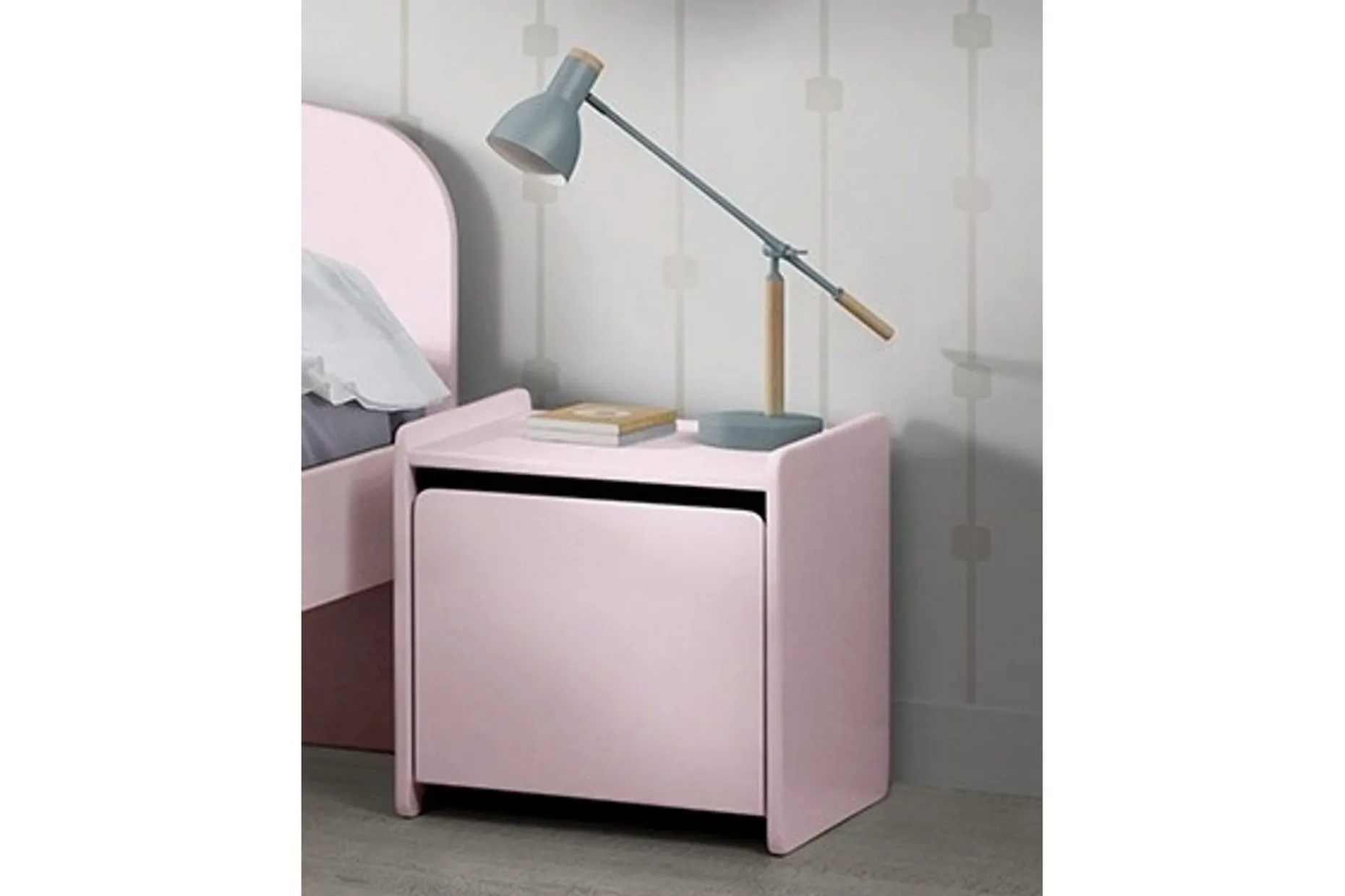 Seng med nattbord Vegghyller Kiddy Rosa