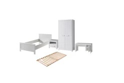 Seng med ribbebunn nattbord to-dørs garderobe skrivebord Erik
