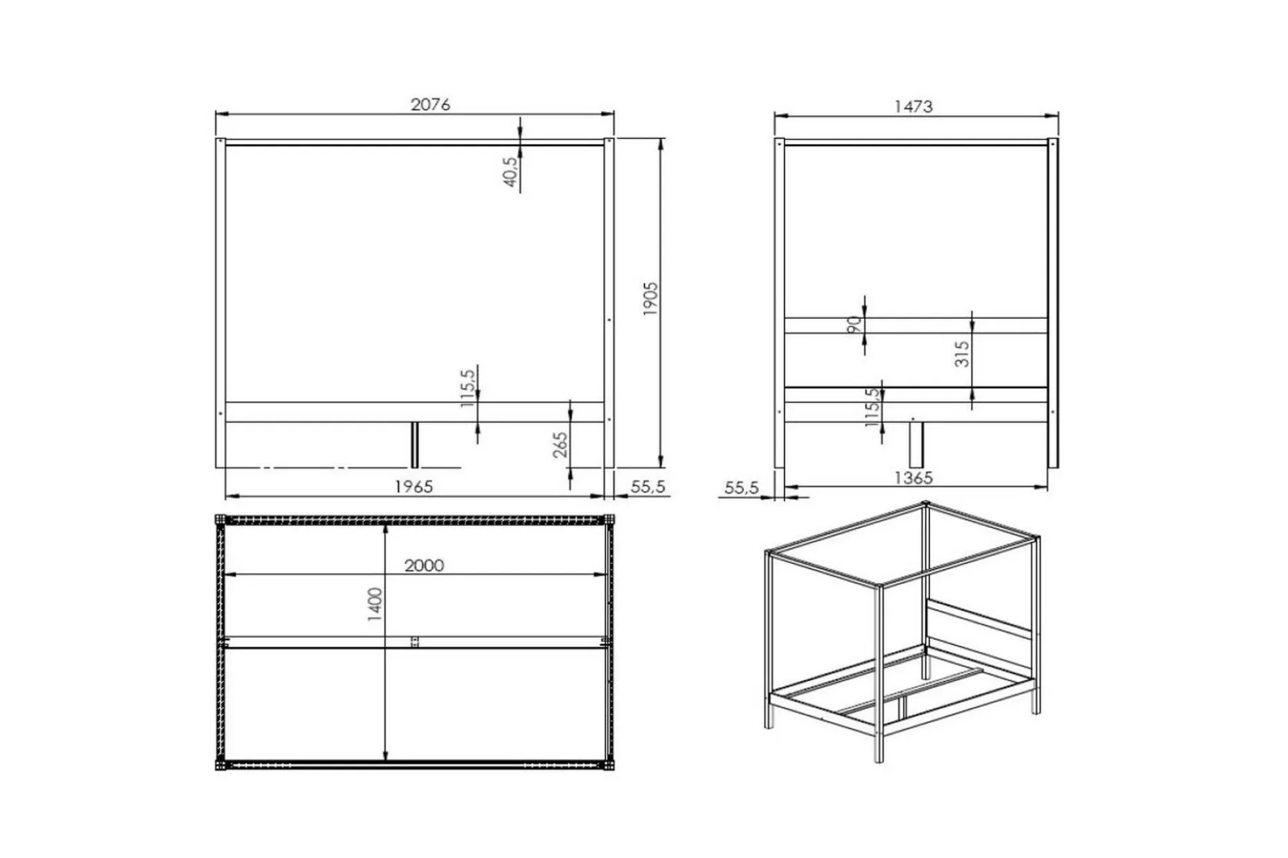 Seng med tekstilsett Pino Canvas