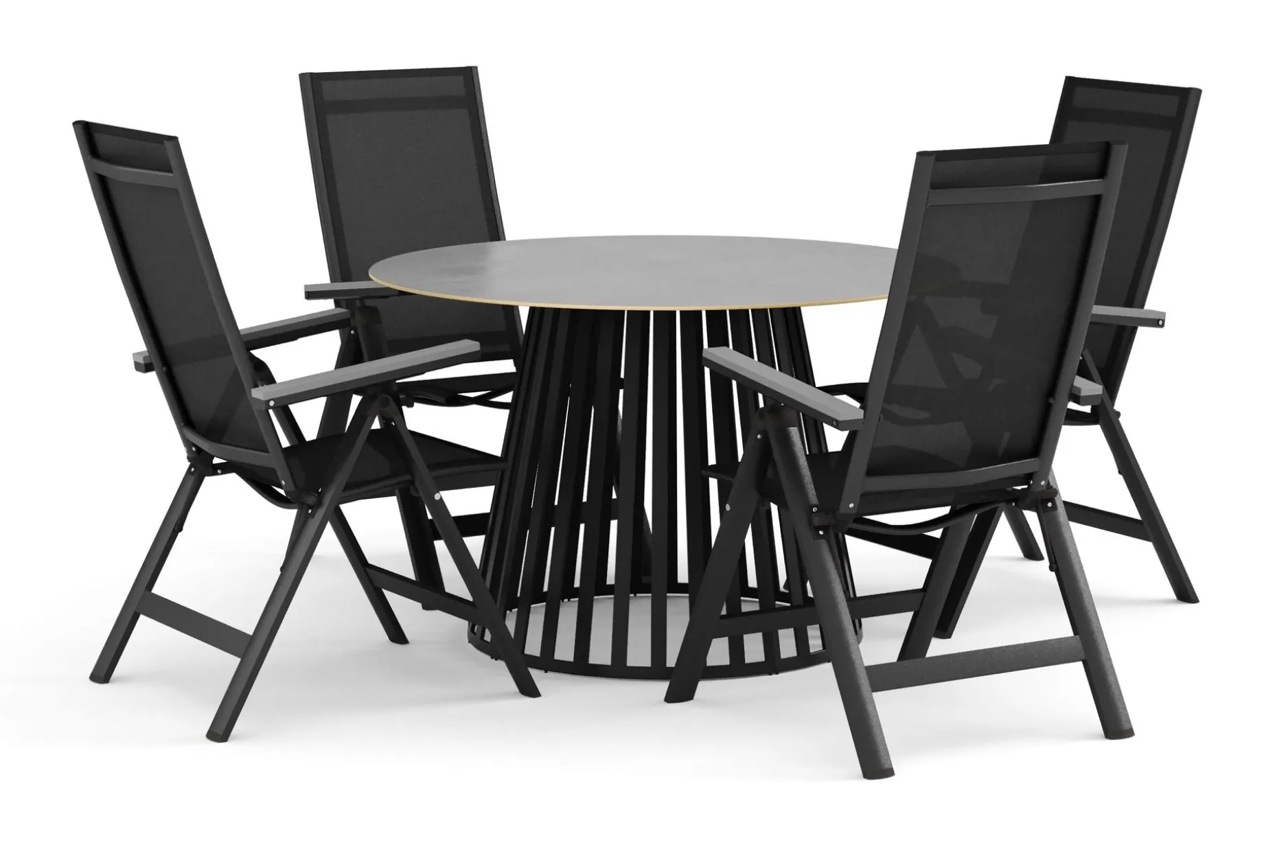 Sensi utendørs spisegruppe 120 cm med 4 Maggie regulerbare stoler