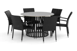 Sensi utendørs spisegruppe 120 cm med 6 Sanna regulerbare stoler