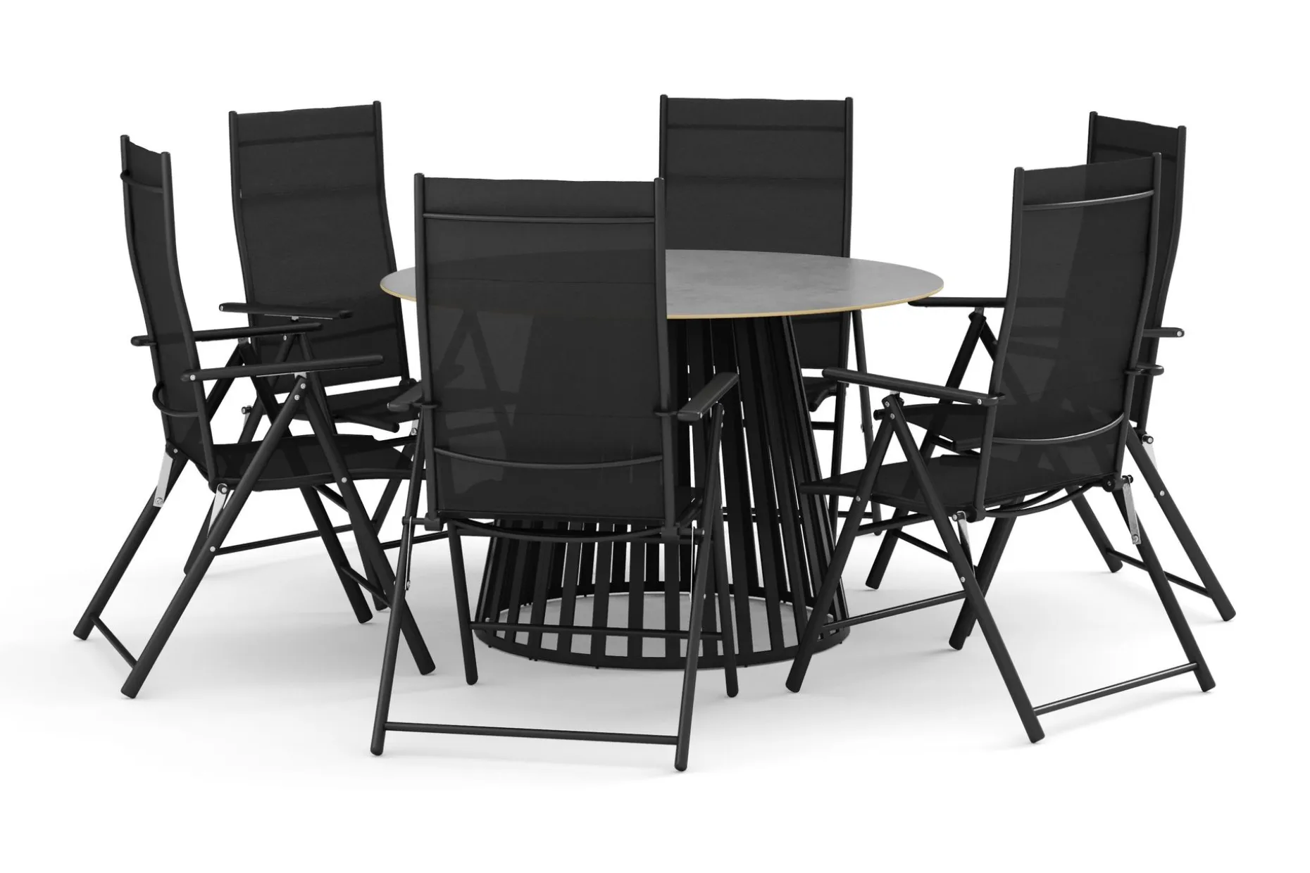 Sensi utendørs spisegruppe 120 cm med 4 regulerbare stoler