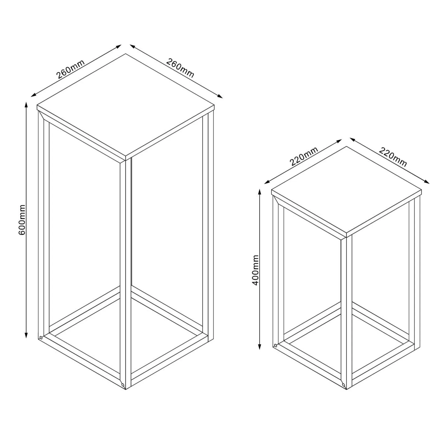 Sidebord HOME4YOU Hannes 2 stk sett 26x26x60 cm 22x22x40 cm Rustikk melamin