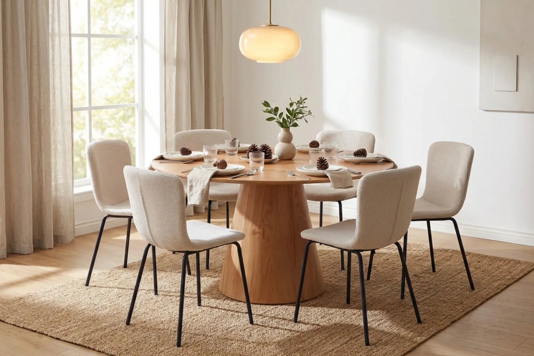 Siena Spisegruppe rund 150 cm Eik med 6 Katy spisestoler