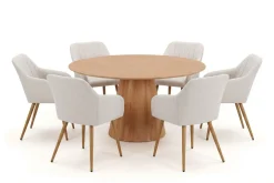 Siena spisegruppe rund 150 cm eik med 6 Filippa spisestoler